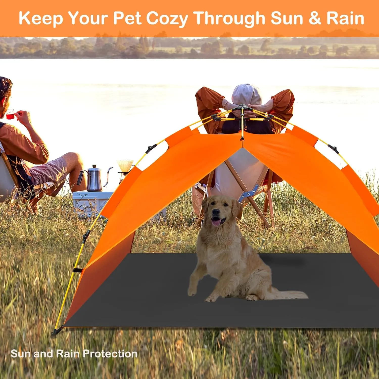 Dog Canopy Shade Shelter Tent for Large XL XXL Elevated Raised Dog Bed Cots,Outside Pet Sun Umbrella Outdoor Dog House, Quick Setup & No Assembly Needed, Orange 70"X55" (Cots Not Included)