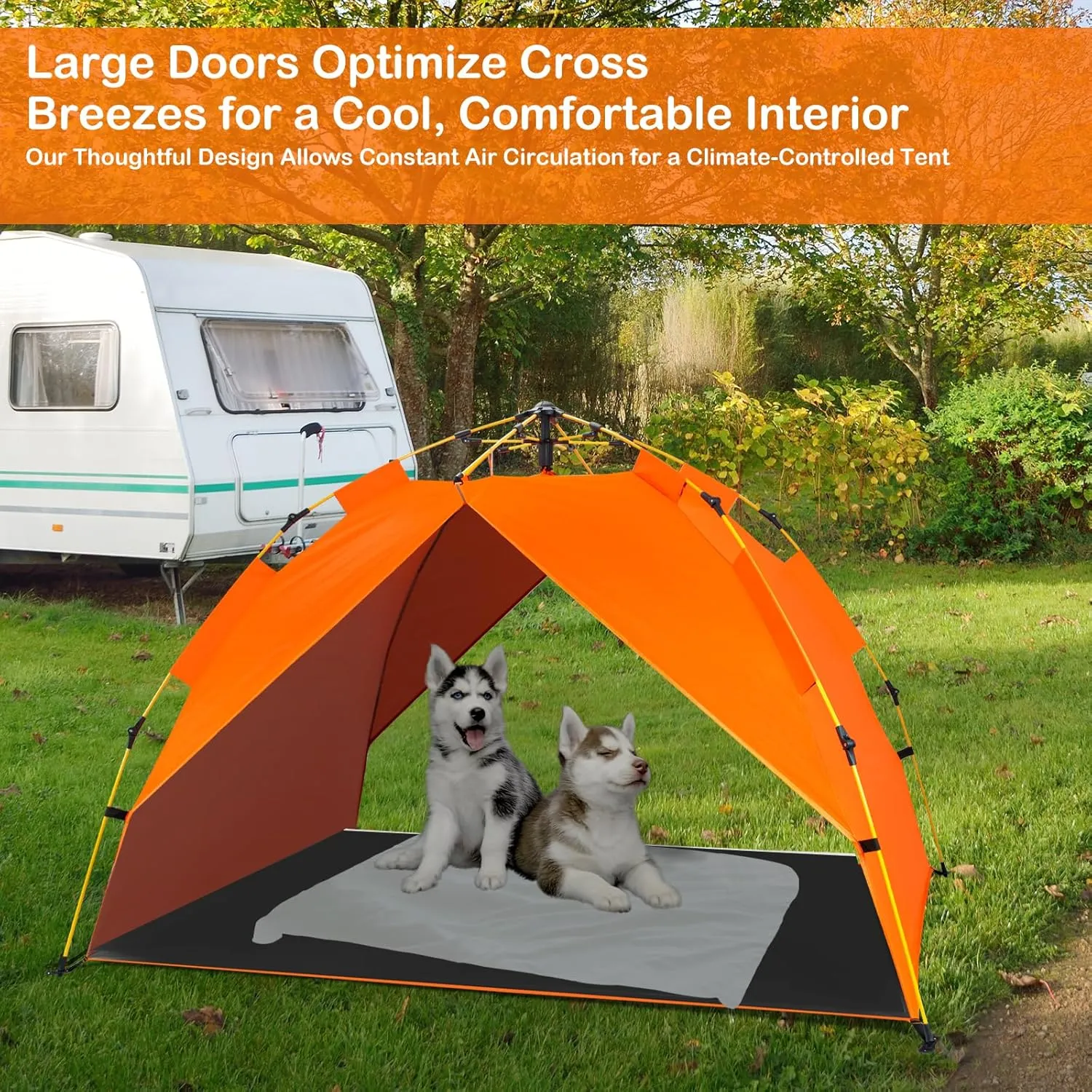 Dog Canopy Shade Shelter Tent for Large XL XXL Elevated Raised Dog Bed Cots,Outside Pet Sun Umbrella Outdoor Dog House, Quick Setup & No Assembly Needed, Orange 70"X55" (Cots Not Included)