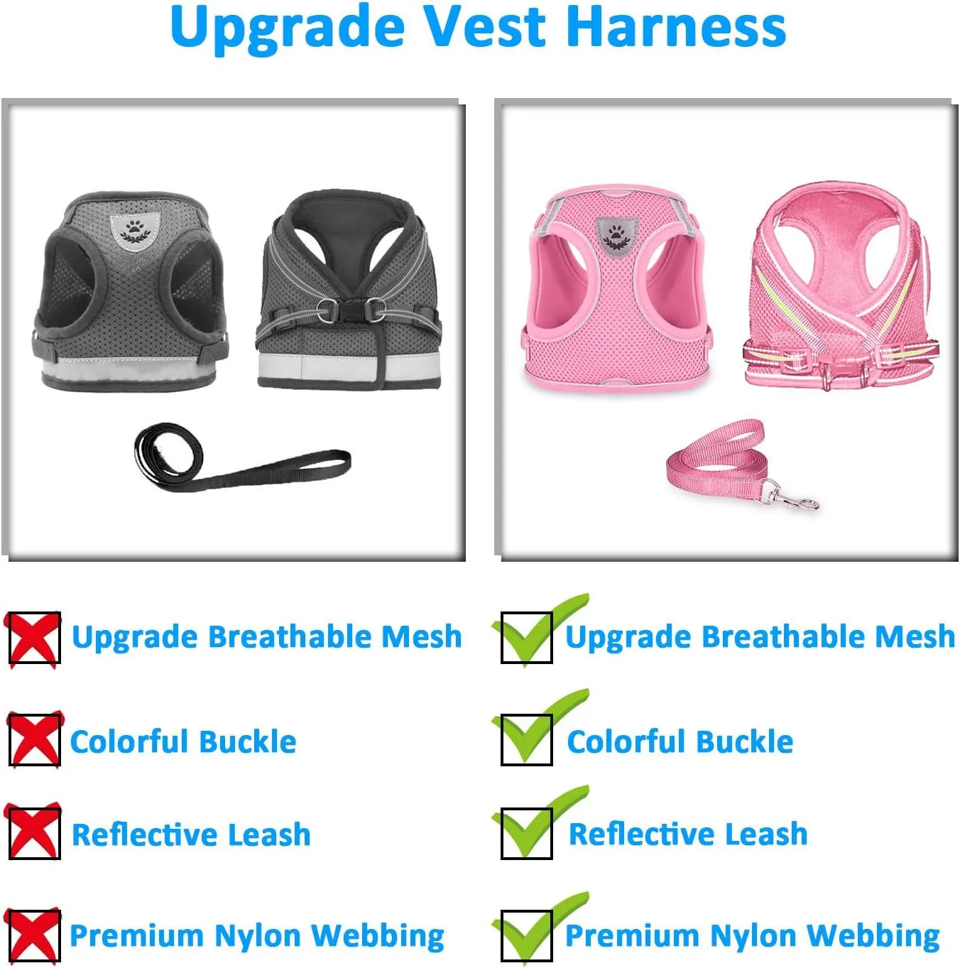 Dog Harness and Leash Set for Walking, Escape Proof Vest Harness with Soft Mesh, Adjustable Strap, Reflective Strips for Kitten Cats and Puppy Dogs
