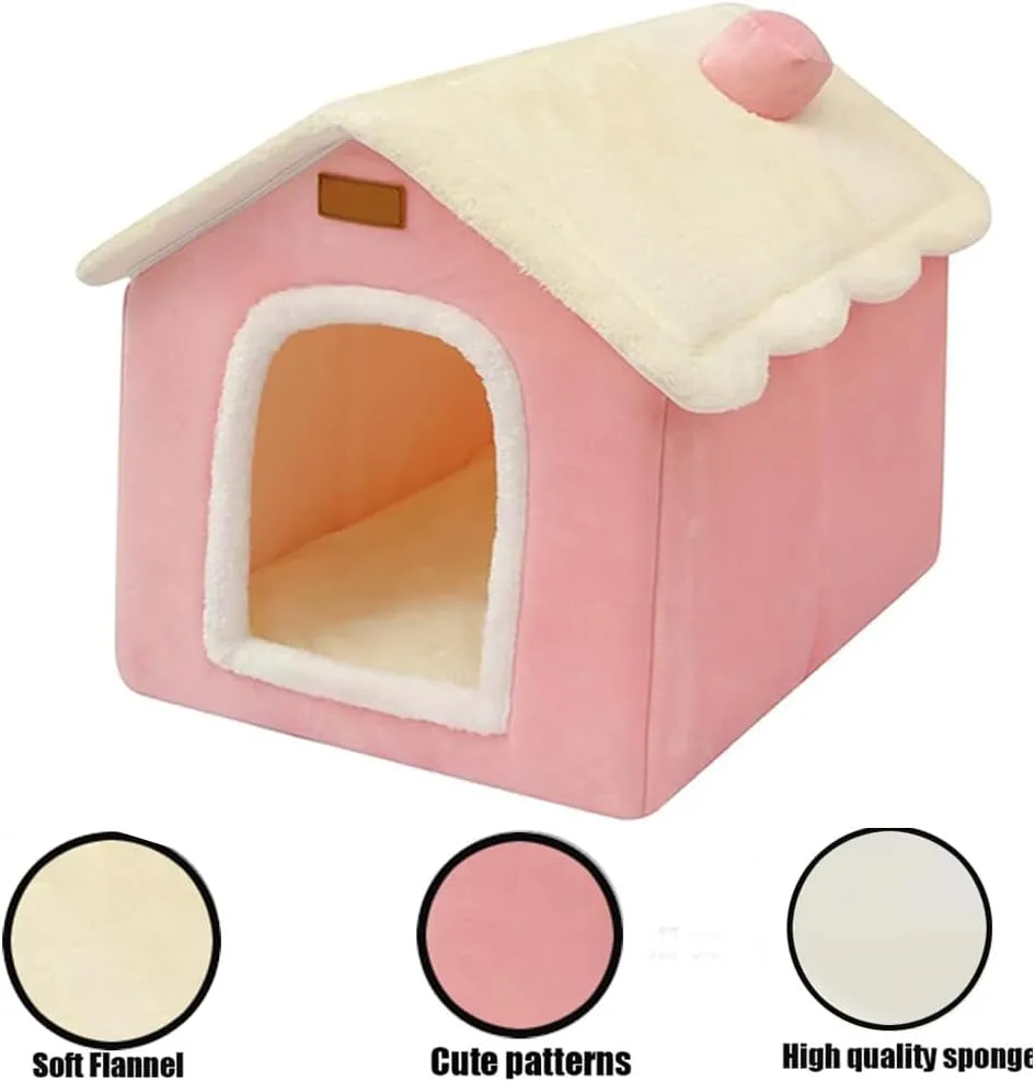 Dog House Indoor Memory Sponge, Foldable Dog House Kennel Bed Mat with Cushion for Small Medium Large Dogs Cats, Winter Warm Cat Nest Puppy Cave Sofa Pet Products (Pink, XL)