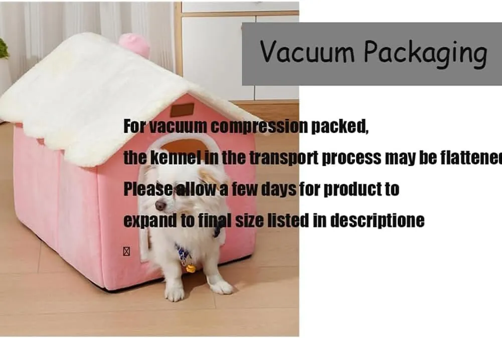 Dog House Indoor Memory Sponge, Foldable Dog House Kennel Bed Mat with Cushion for Small Medium Large Dogs Cats, Winter Warm Cat Nest Puppy Cave Sofa Pet Products (Pink, XL)