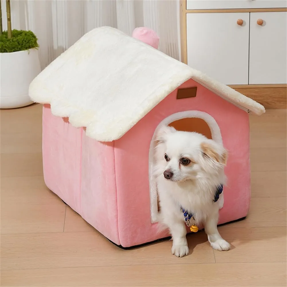 Dog House Indoor Memory Sponge, Foldable Dog House Kennel Bed Mat with Cushion for Small Medium Large Dogs Cats, Winter Warm Cat Nest Puppy Cave Sofa Pet Products (Pink, XL)