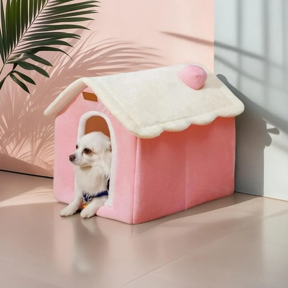 Dog House Indoor Memory Sponge, Foldable Dog House Kennel Bed Mat with Cushion for Small Medium Large Dogs Cats, Winter Warm Cat Nest Puppy Cave Sofa Pet Products (Pink, XL)