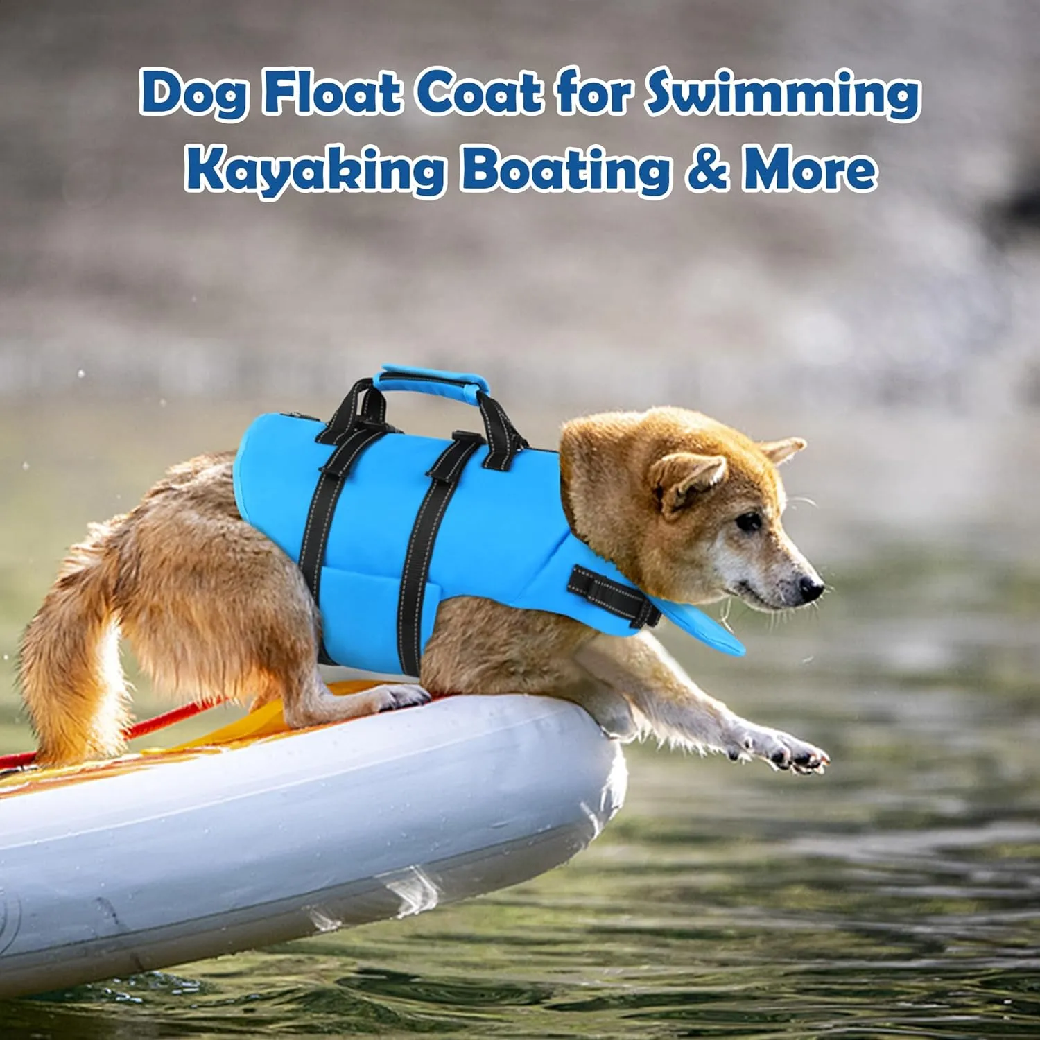 Dog Life Jacket with 4ft Leash, Reflective Pet Life Vest with Zipper and Handle for Swimming Boating, Adjustable High Buoyancy Floatation Swim Vest for Small Medium Large Dogs - Blue, S