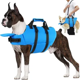Dog Life Jacket with 4ft Leash, Reflective Pet Life Vest with Zipper and Handle for Swimming Boating, Adjustable High Buoyancy Floatation Swim Vest for Small Medium Large Dogs - Blue, S