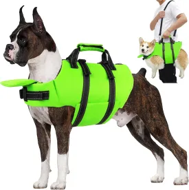 Dog Life Jacket with 4ft Leash, Reflective Pet Life Vest with Zipper and Handle for Swimming Boating, Adjustable High Buoyancy Floatation Swim Vest for Small Medium Large Dogs - Green, S