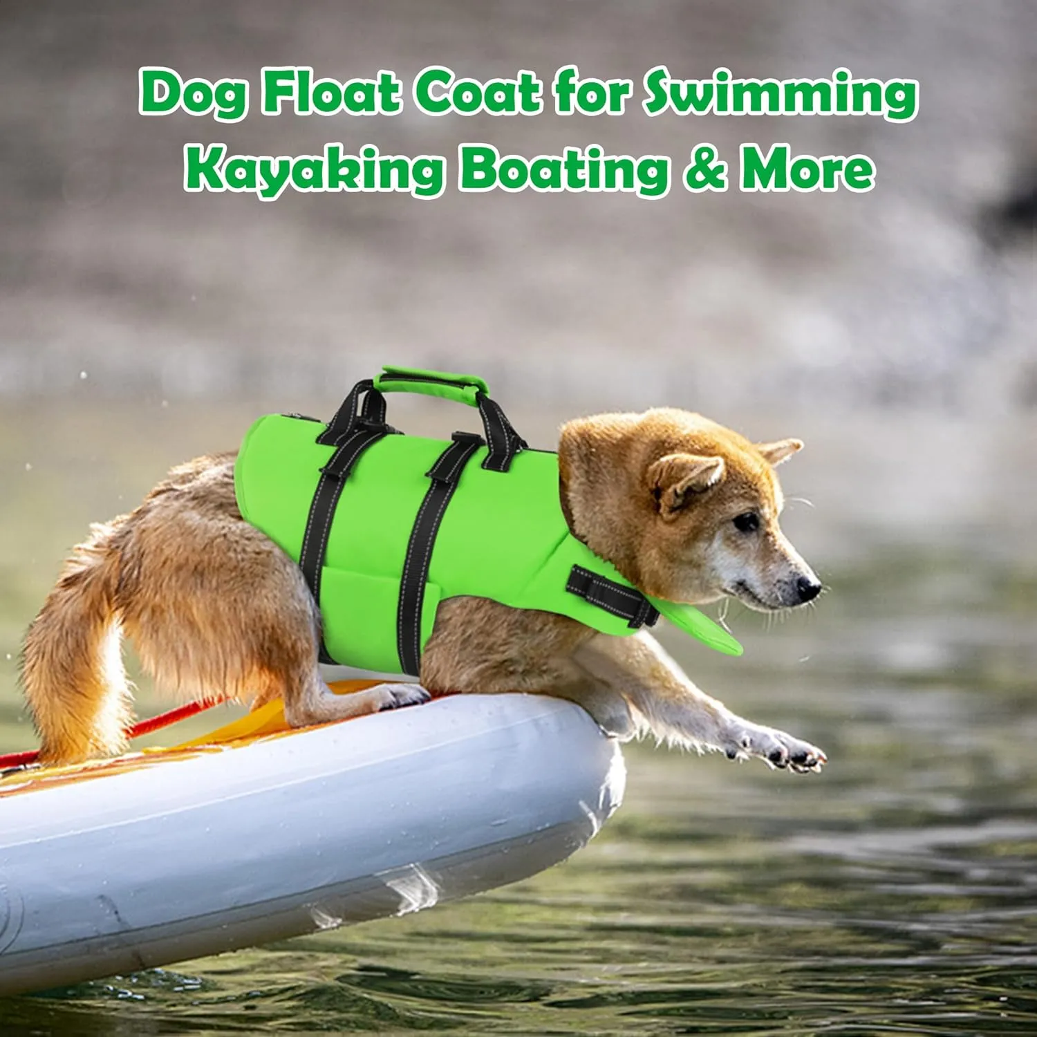 Dog Life Jacket with 4ft Leash, Reflective Pet Life Vest with Zipper and Handle for Swimming Boating, Adjustable High Buoyancy Floatation Swim Vest for Small Medium Large Dogs - Green, S