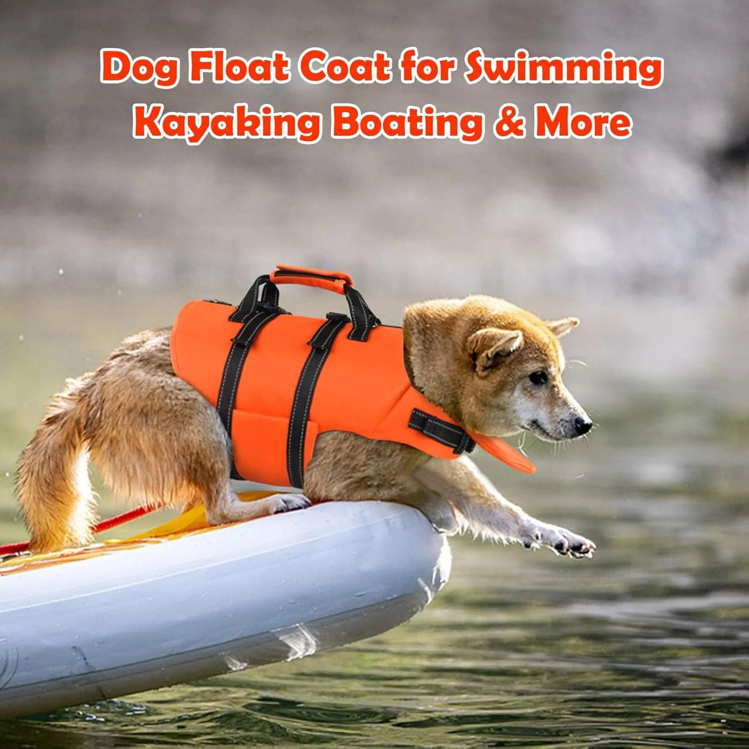 Dog Life Jacket with 4ft Leash, Reflective Pet Life Vest with Zipper and Handle for Swimming Boating, Adjustable High Buoyancy Floatation Swim Vest for Small Medium Large Dogs - Orange, S