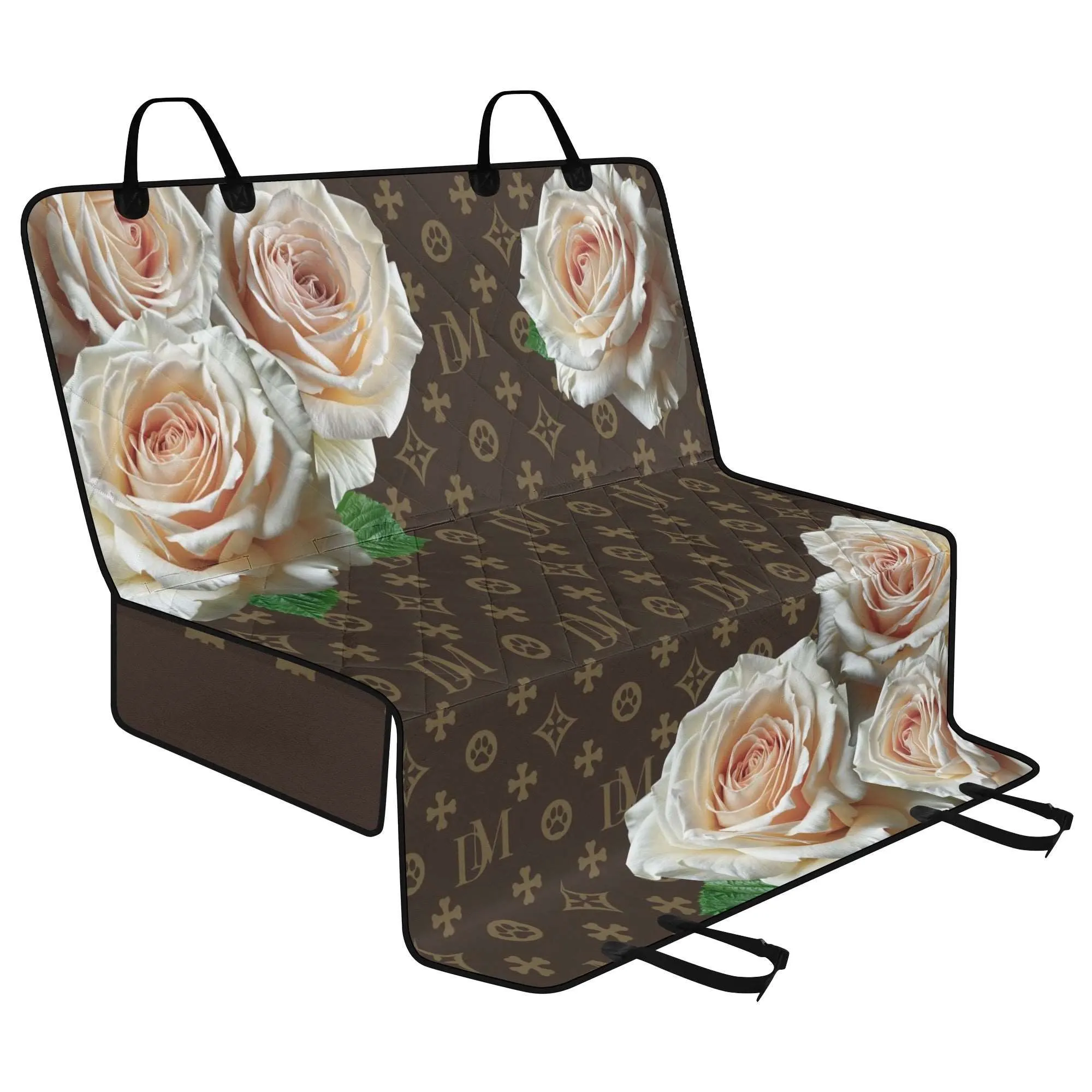 Dog Mom "DM" Signature Motif Champagne Rose Hammock Dog Car Seat Cover