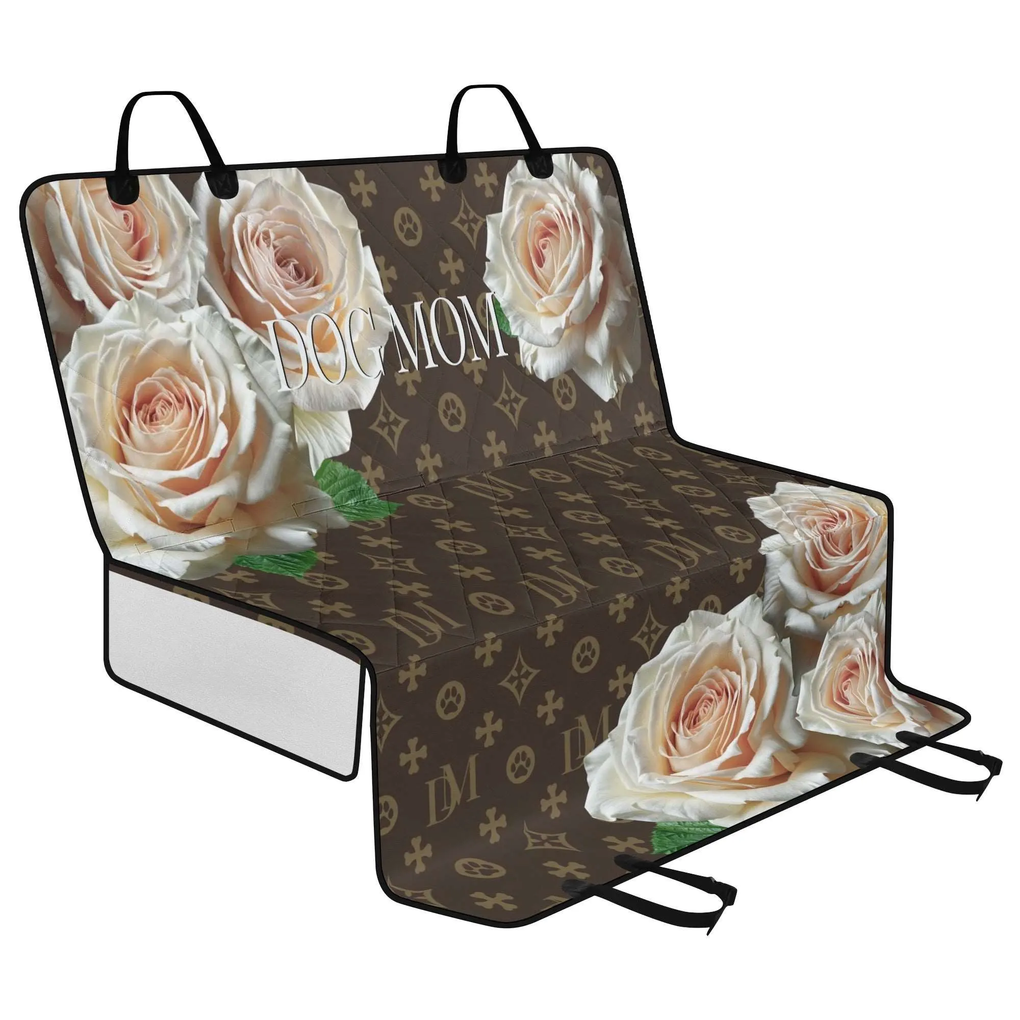 Dog Mom "DM" Signature Motif Champagne Rose Hammock Dog Car Seat Cover