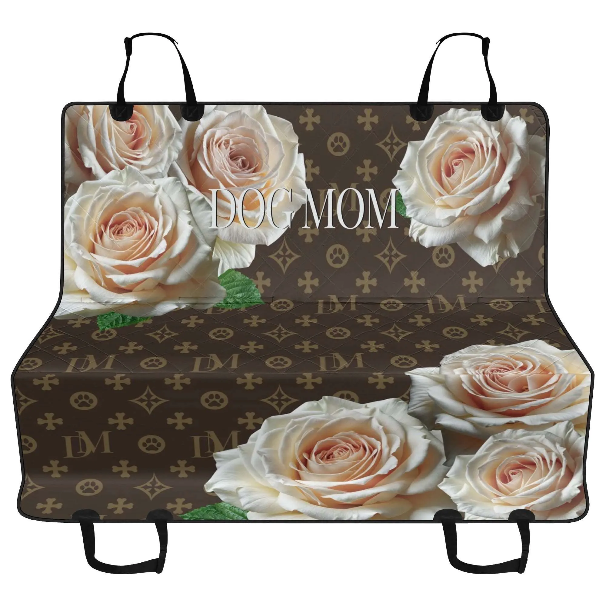 Dog Mom "DM" Signature Motif Champagne Rose Hammock Dog Car Seat Cover