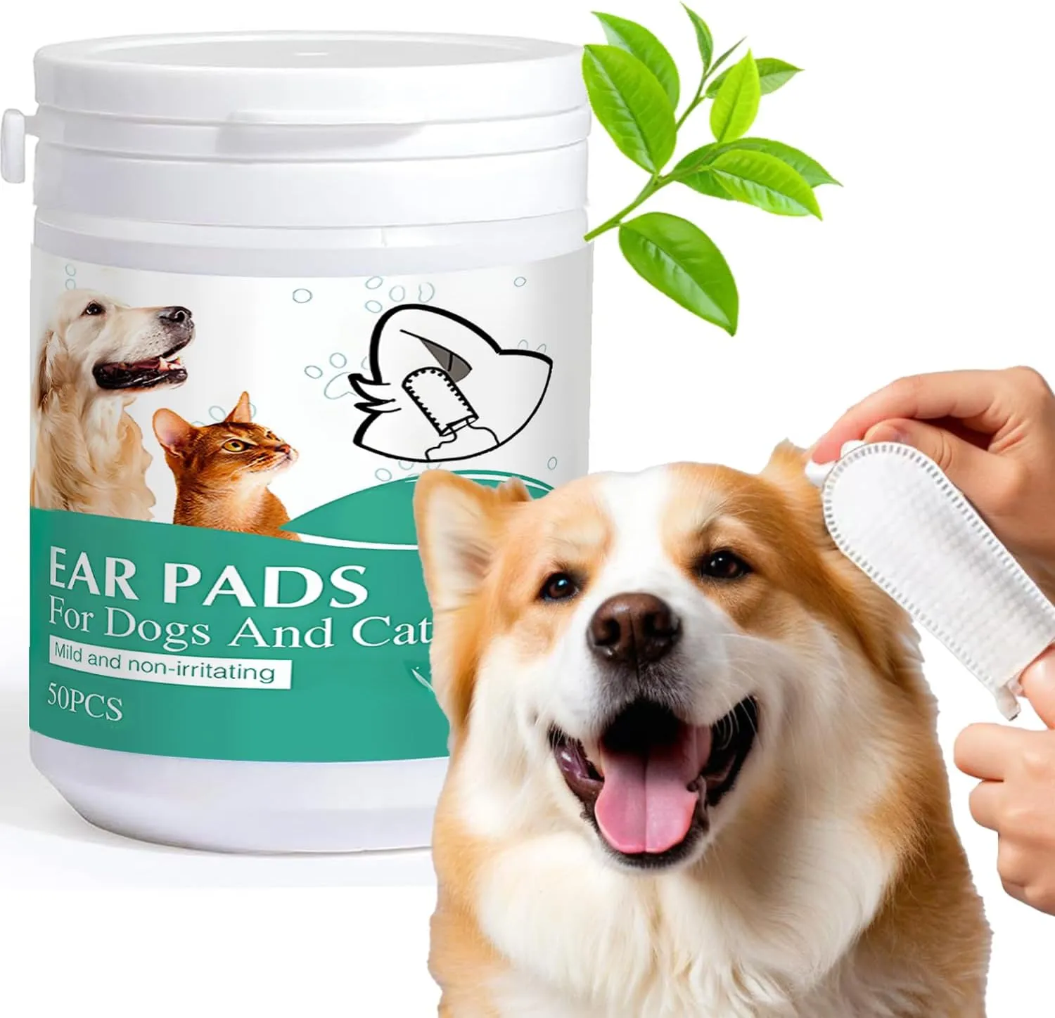 Ear Cleaner Finger Wipes for Dogs & Cats  50 Count Grooming Kit Care, Soft Disposable Otic Cleaning Pads, Gently Remove Wax, Dirt & Odor, Relieve Itching, Non-Irritating Pet Ear Care