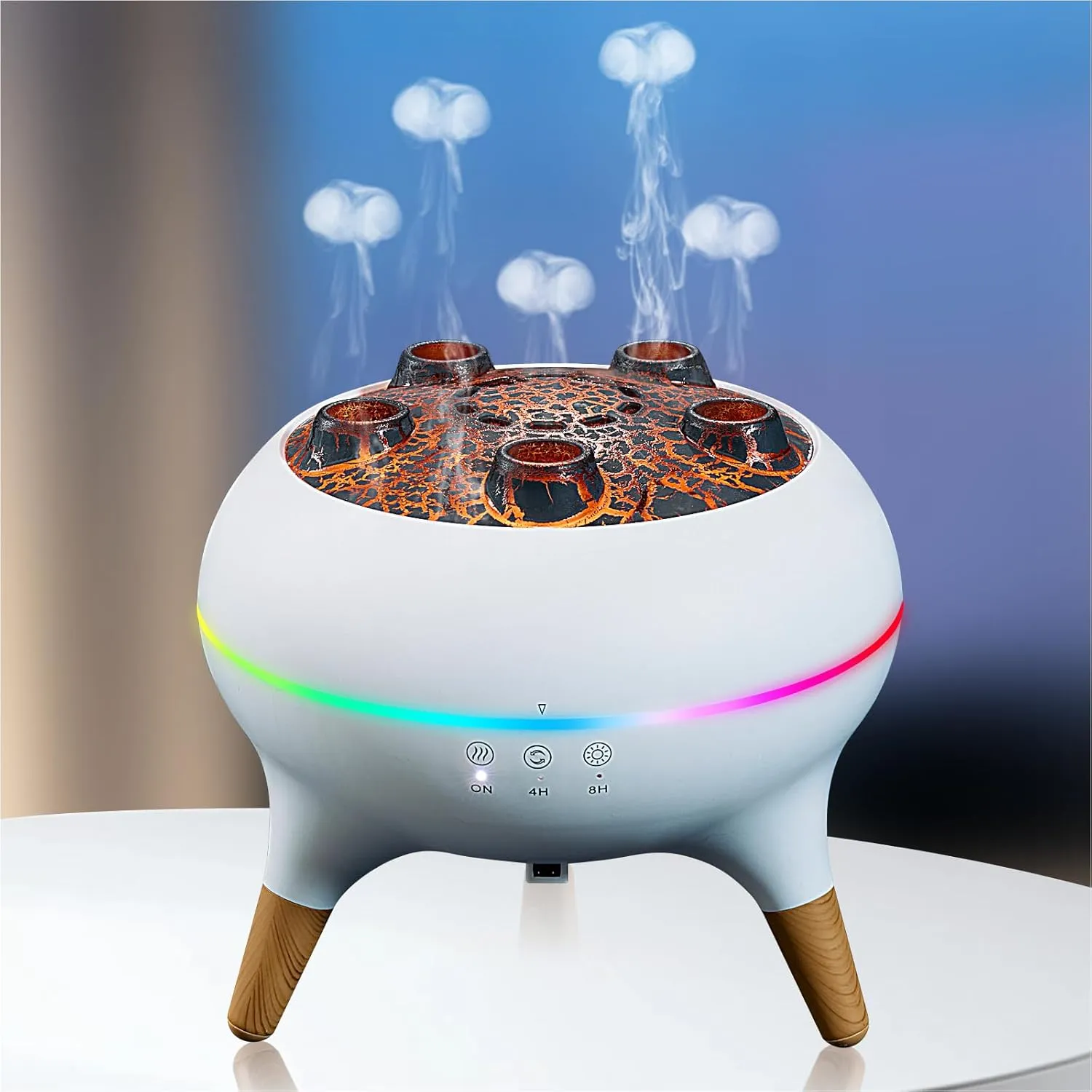 Essential Oil Diffuser 280ML,Jellyfish Diffuser Volcano Diffuser Air Humidifiers Dynamic Sound Pickup Ultrasonic Aromatherapy Remote Control 7 Light for Bedroom Office Hotel(White)
