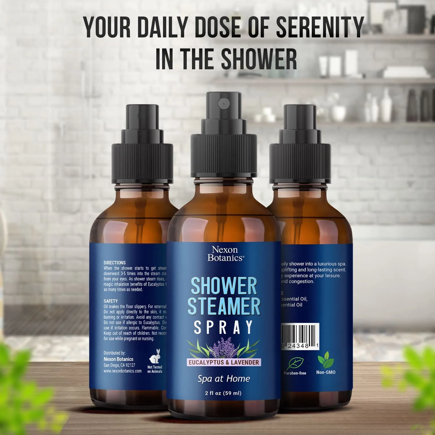 Eucalyptus & Lavender Shower Steamer Spray 2 fl oz - Aromatherapy Mist for Spa & Bathroom - Freshens Air, Enhances Mood, Instant Deodorizer - Nexon Botanics