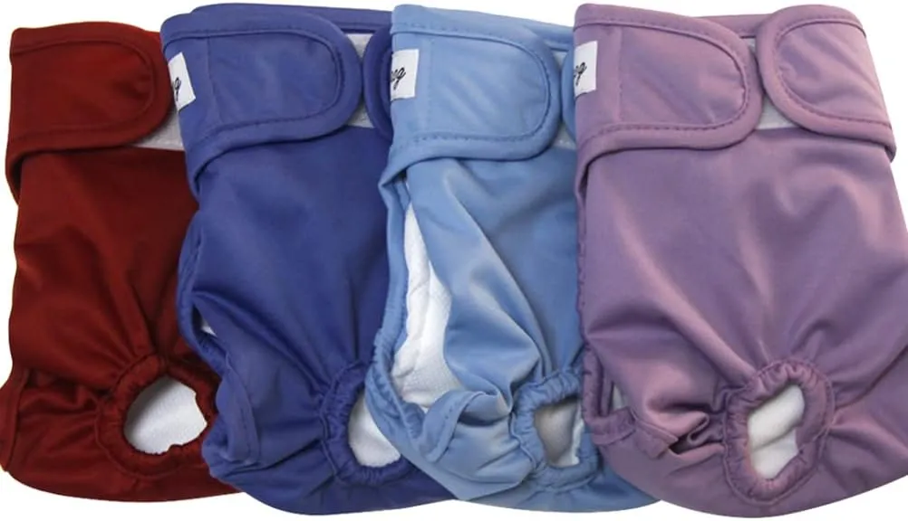 Female Dog Diapers for Large Dogs,4 Pack Reusable Washable Premium Doggie Diapers for Heat,Incontinence,Period Doggy Nappies,XL