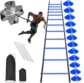 Football Training Equipment | Speed Agility Training Set, Including 1 Agility Ladder, 4 Steel Piles,12 Disc Cones,1 Resistance Umbrella .| for Athletes/Sports Including Football & Basketball