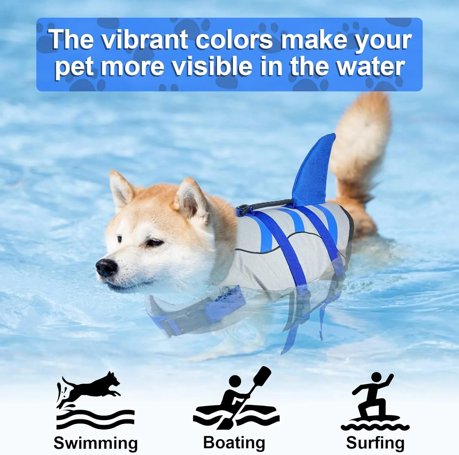 Fragralley Dog Life Jacket Shark, Dog Life Vest Adjustable Ripstop, Dog Swimming Safety Vest with Superior Buoyancy & Rescue Handle for Small Medium Large Dogs, Swim, Pool, Beach, Boating