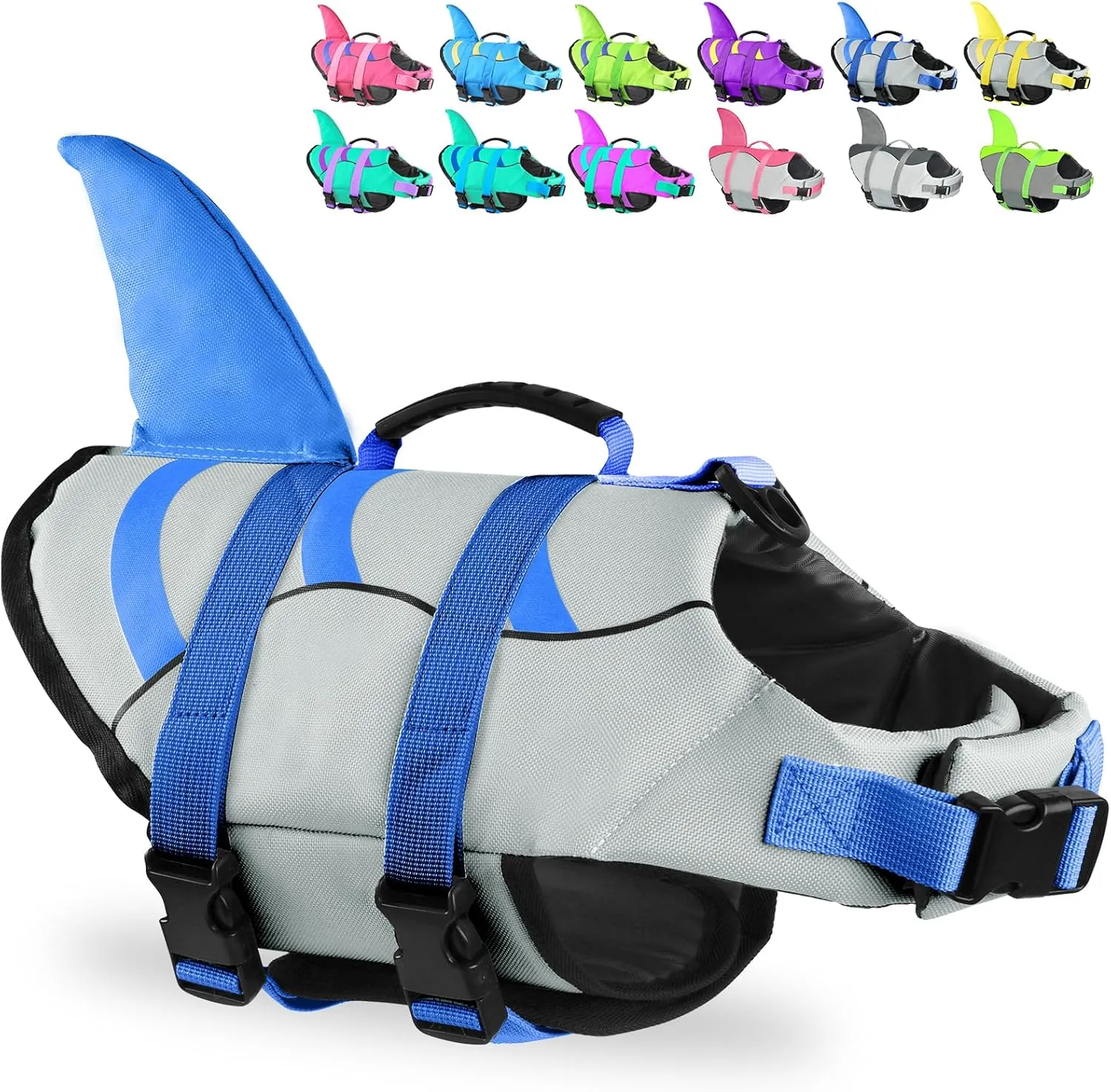 Fragralley Dog Life Jacket Shark, Dog Life Vest Adjustable Ripstop, Dog Swimming Safety Vest with Superior Buoyancy & Rescue Handle for Small Medium Large Dogs, Swim, Pool, Beach, Boating