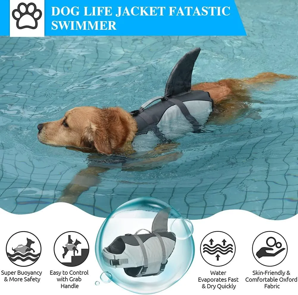 Fragralley Shark Dog Life Jacket, High Buoyancy with Tear-Resistant Nylon, Dog Float Vest for Swimming and Boating, Pet Life Preserver for Small Medium Large Dogs (PFD)