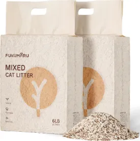 FUKUMARU Tofu Cat Litter, 12 LBS Clumping Cat Litter, Dust Free, Natural, Unscented, Flushable, Lightweight, Low Tracking, Mixed Apple Wood, 24/7 Odor Control, 6lb x 2bags