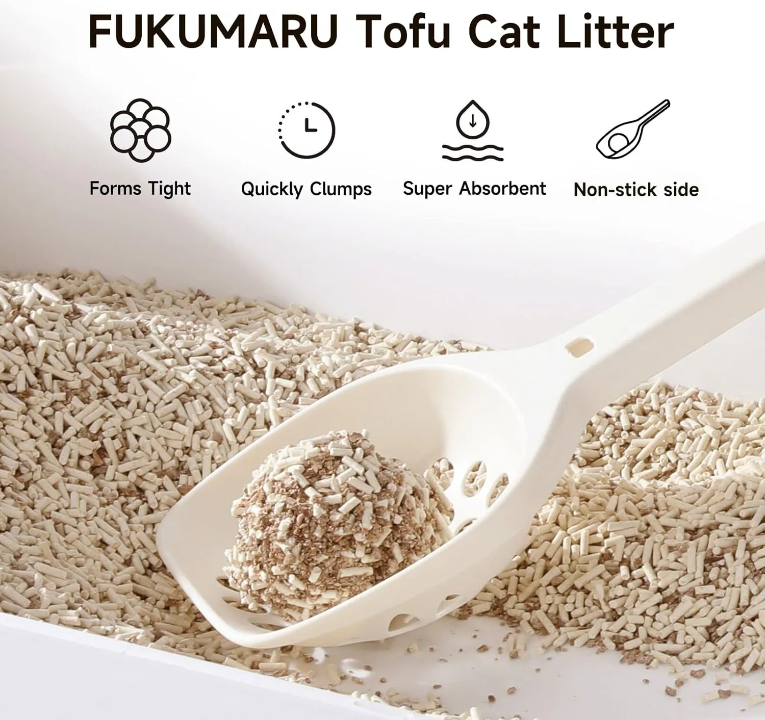 FUKUMARU Tofu Cat Litter, 12 LBS Clumping Cat Litter, Dust Free, Natural, Unscented, Flushable, Lightweight, Low Tracking, Mixed Apple Wood, 24/7 Odor Control, 6lb x 2bags