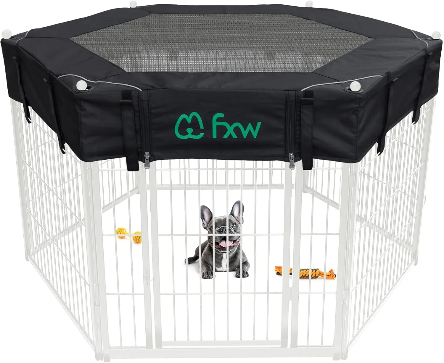 FXW Homeplus Indoor Dog Playpen with Hexagon Mesh Top Cover for Escape Prevention, 32 Inch 6 Panels Heavy Duty Dog Pen for Puppies and Small Dogs, WhitePatented