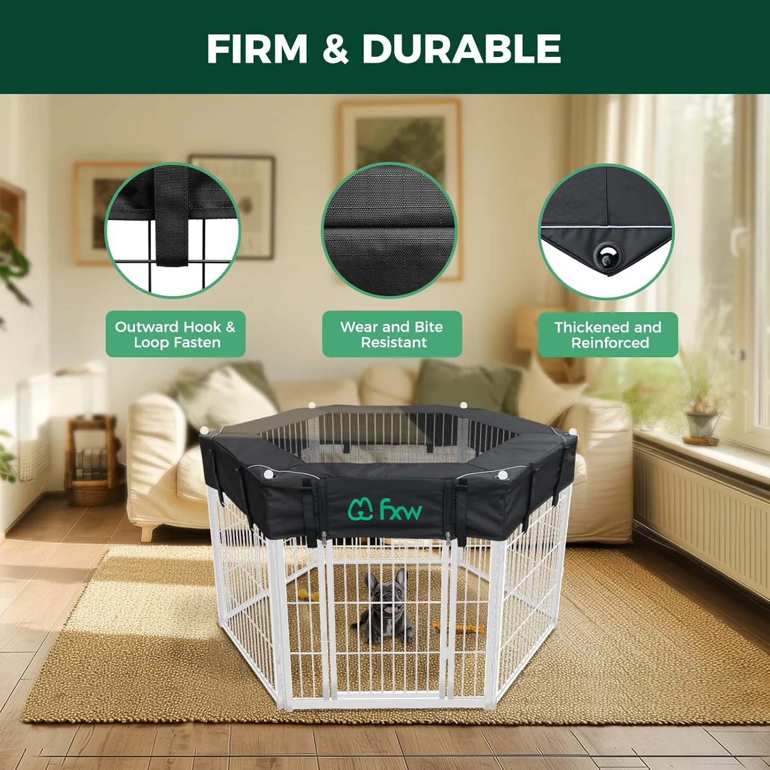 FXW Homeplus Indoor Dog Playpen with Hexagon Mesh Top Cover for Escape Prevention, 32 Inch 6 Panels Heavy Duty Dog Pen for Puppies and Small Dogs, WhitePatented