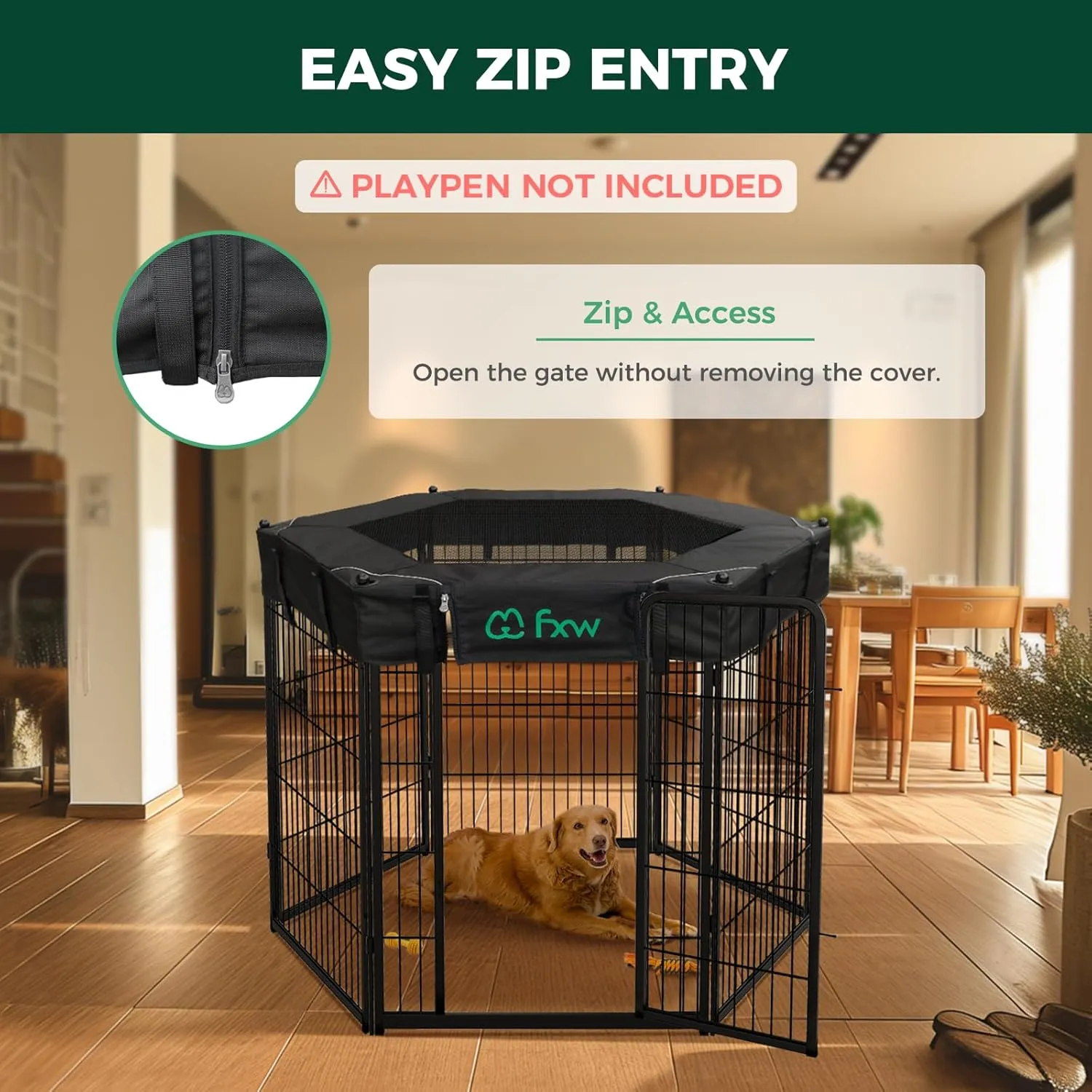 FXW Mesh Top Cover - Only Fits 40" H 6 Panels (Homeplus/Rollick/Instant) Dog Playpen (Not Suitable for Other Brands), HexagonPatent Pending (Playpen not Included)