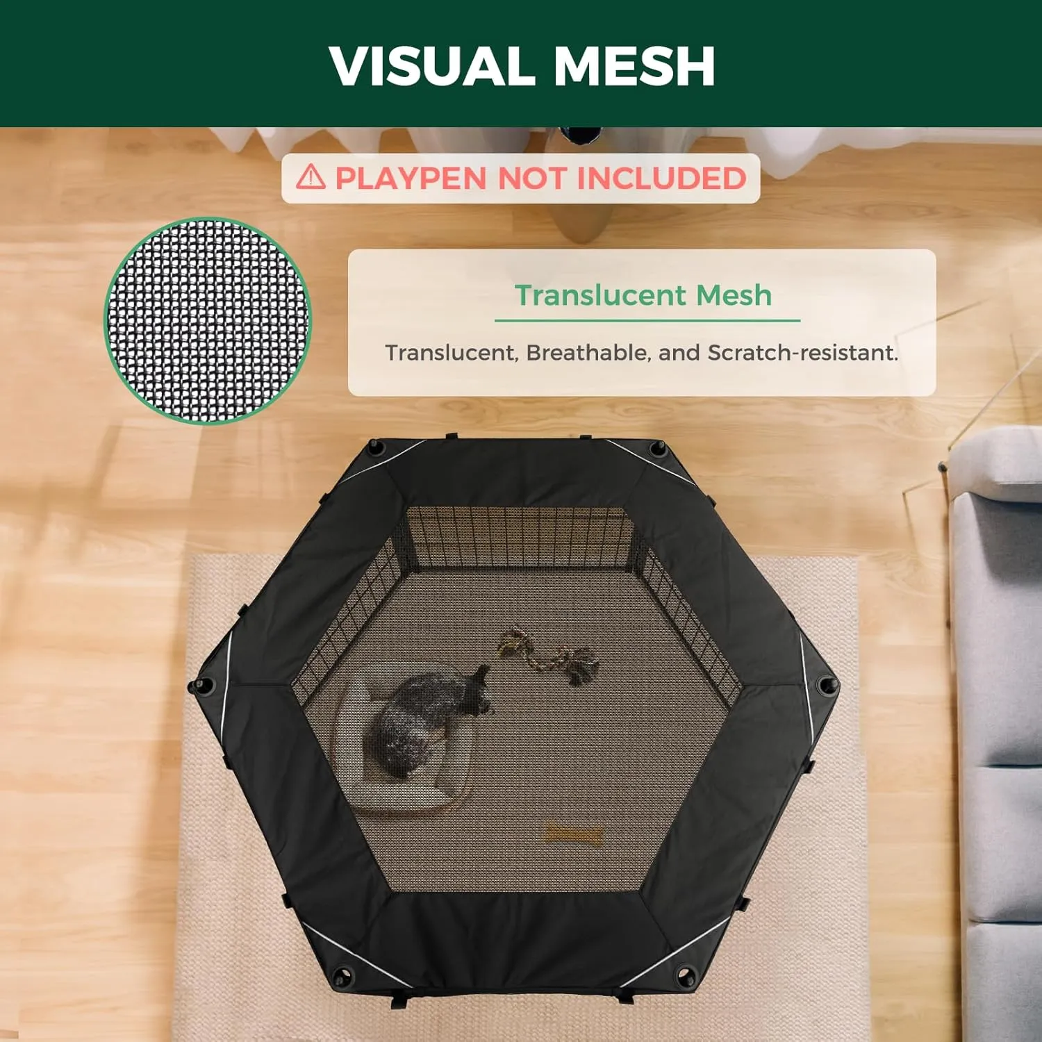 FXW Mesh Top Cover - Only Fits 40" H 6 Panels (Homeplus/Rollick/Instant) Dog Playpen (Not Suitable for Other Brands), HexagonPatent Pending (Playpen not Included)