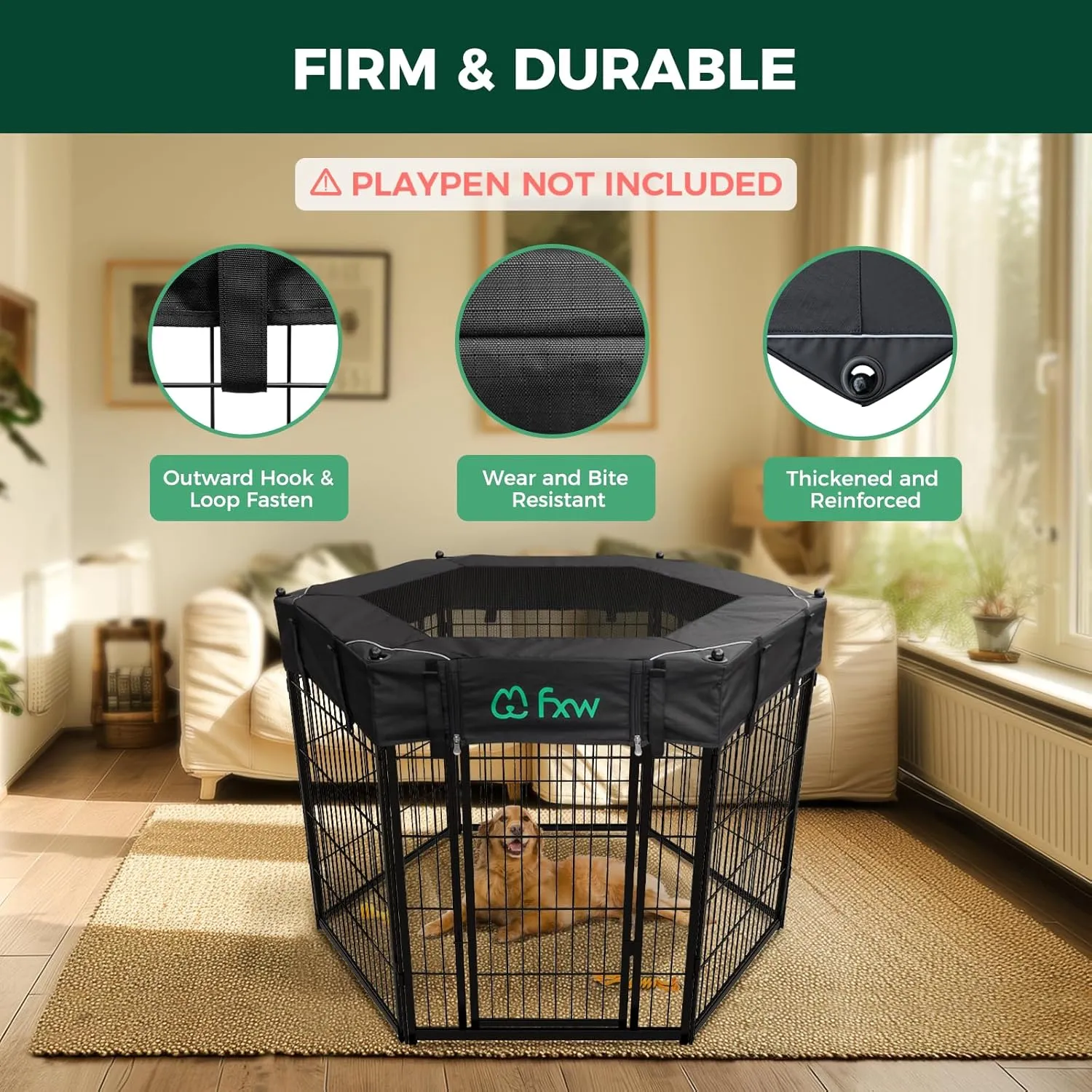 FXW Mesh Top Cover - Only Fits 40" H 6 Panels (Homeplus/Rollick/Instant) Dog Playpen (Not Suitable for Other Brands), HexagonPatent Pending (Playpen not Included)