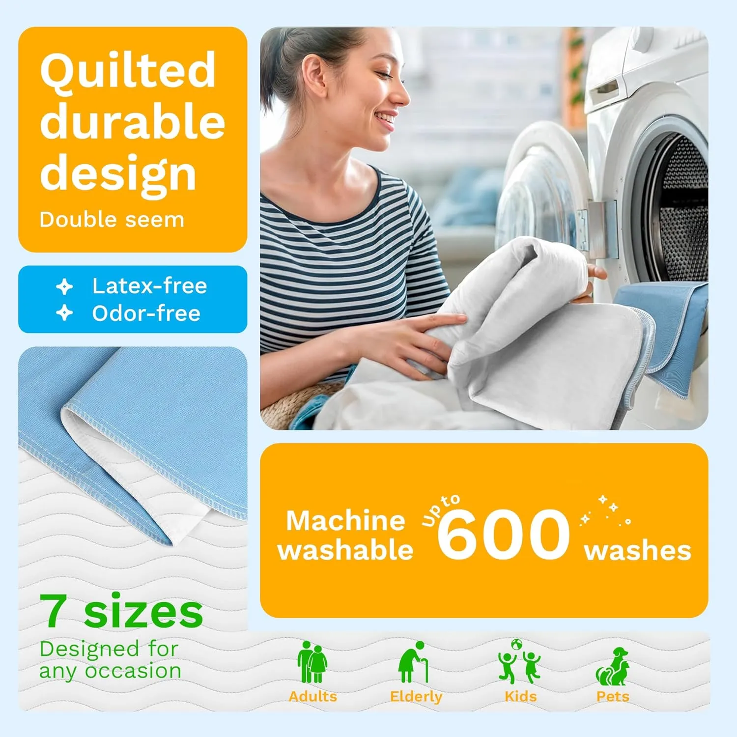 GREEN LIFESTYLE Washable Underpads - Large Bed Pads for use as Incontinence Bed Pads, Reusable Pet Pads, Great for Dogs, Cats, Bunny, Seniors Bed Pad (Pack of 2 - 41x41)