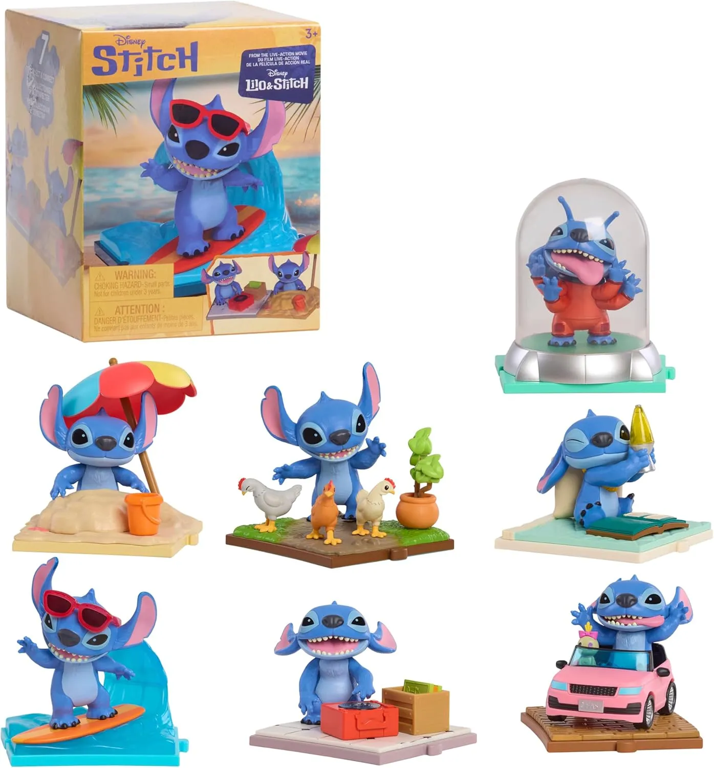 Just Play Disney Stitch Live-Action Movie Time 3-inch Collectible Figures, Inspired by Disney's New Live-Action Lilo & Stitch Movie, Blind Box Collectible Toys, Home Decoration, Kids Ages 3 