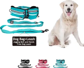 KZJBELT-11 Jogging Belt and Hands Free Dog Leash Retractable Shock Absorbing Bungee Leash with Waist Belt Running, Walking, Training, Hiking Comfortable, Adjustable, Turquoise