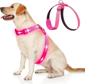 Light Up Dog Harness, LED Dog Vest Glow in The Dark, Reflective, Pink