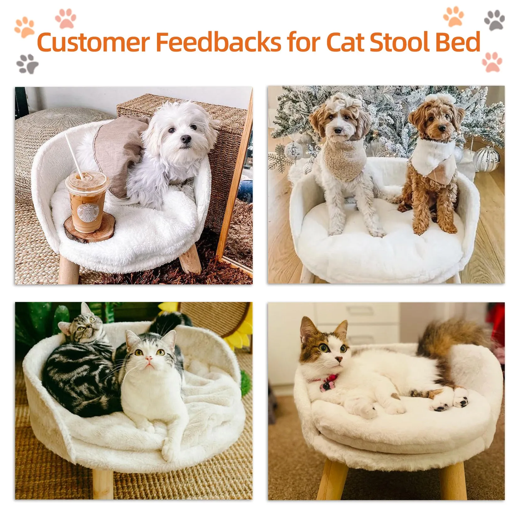 Luxury Pet Soft Warm Bed Wood Legs with Washable Cushion Pad