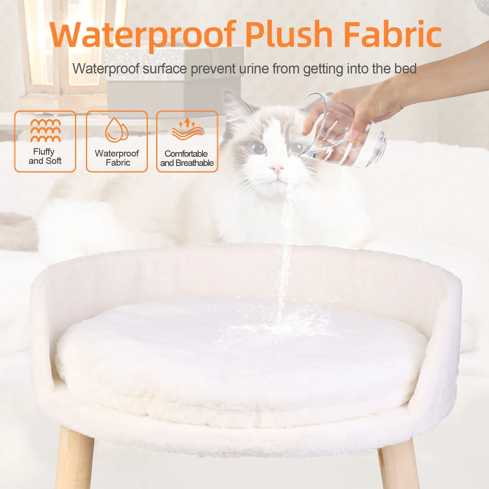 Luxury Pet Soft Warm Bed Wood Legs with Washable Cushion Pad