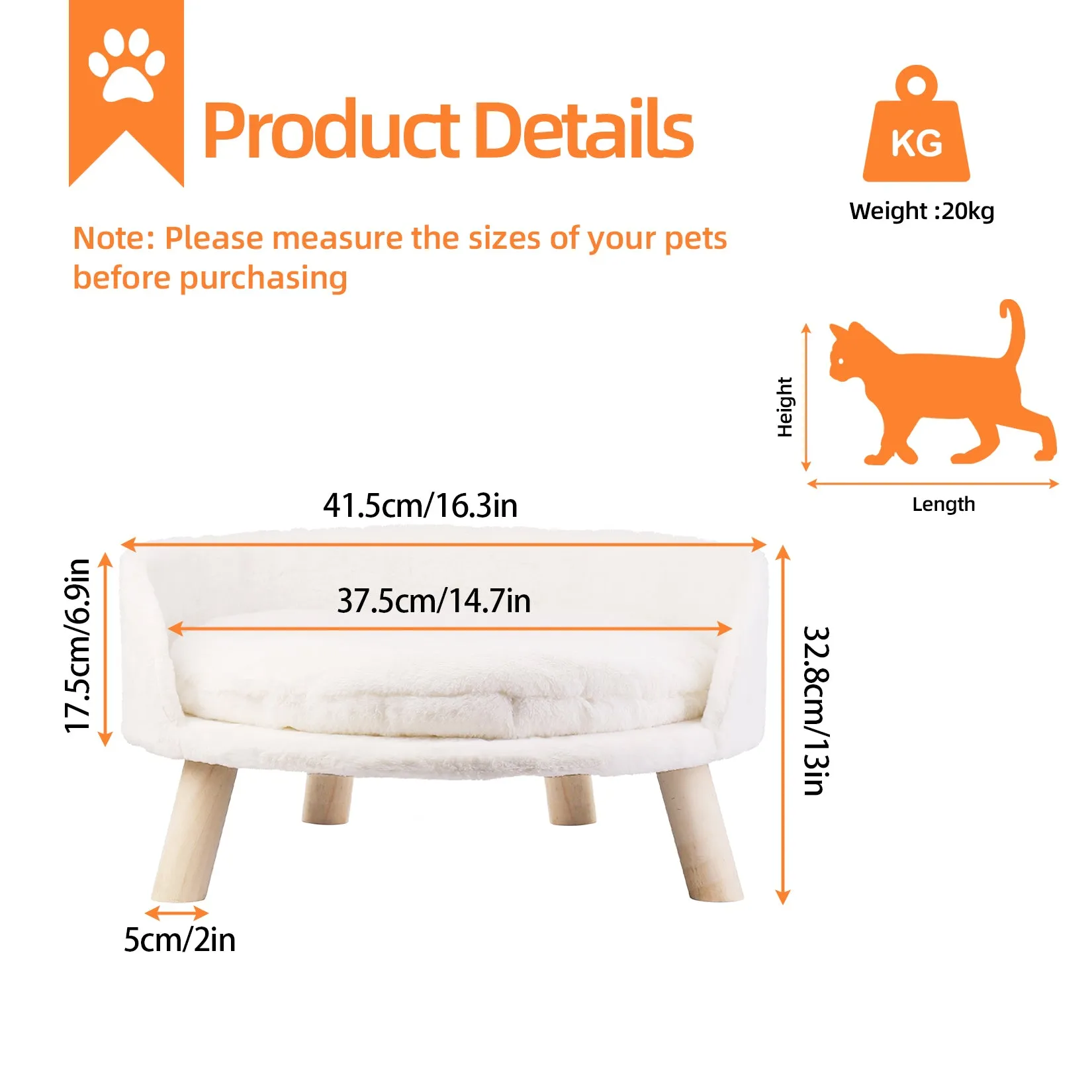Luxury Pet Soft Warm Bed Wood Legs with Washable Cushion Pad