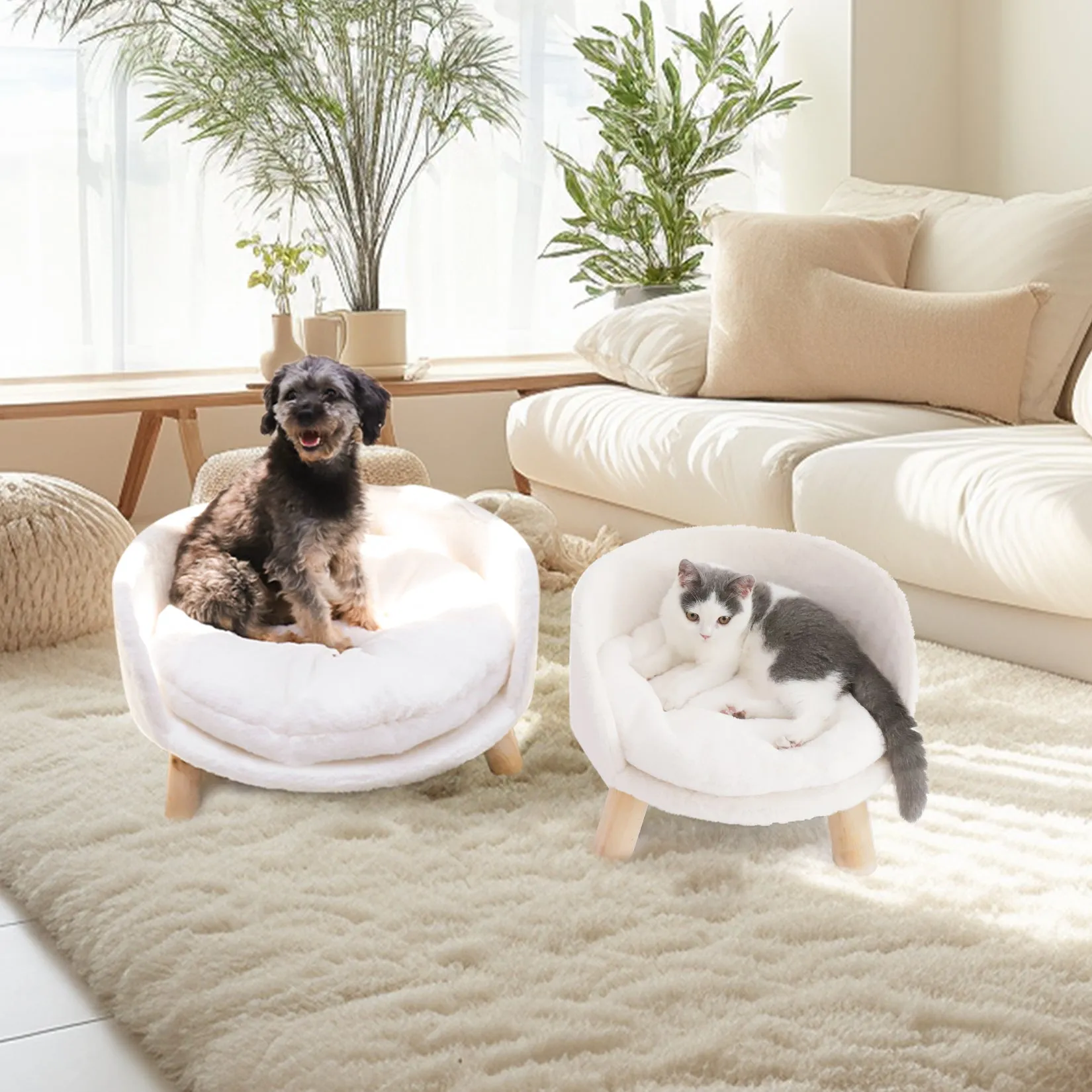 Luxury Pet Soft Warm Bed Wood Legs with Washable Cushion Pad