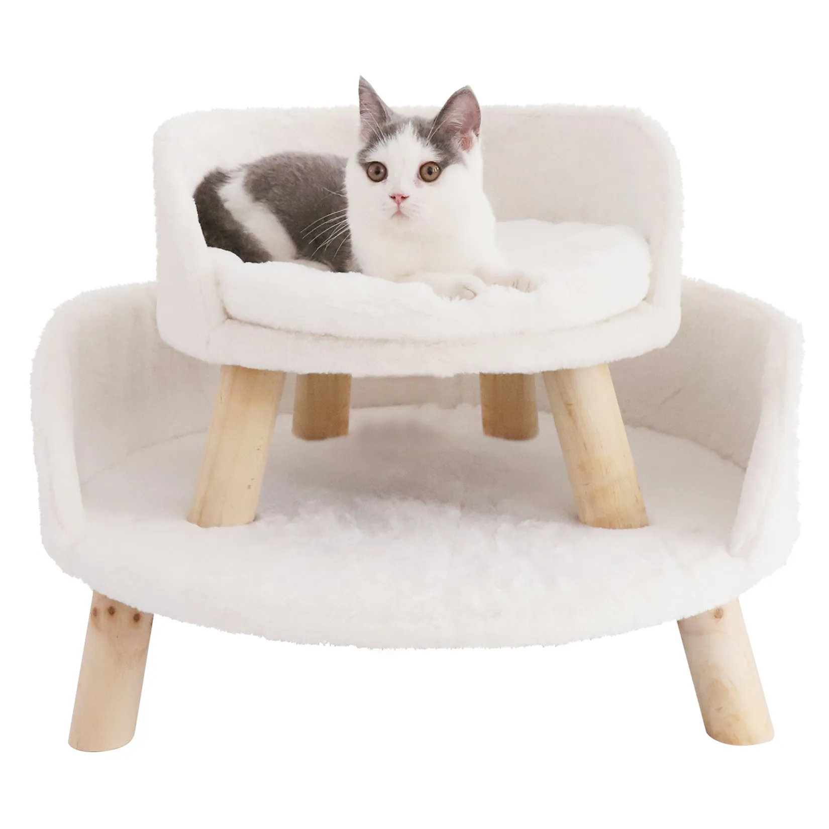 Luxury Pet Soft Warm Bed Wood Legs with Washable Cushion Pad
