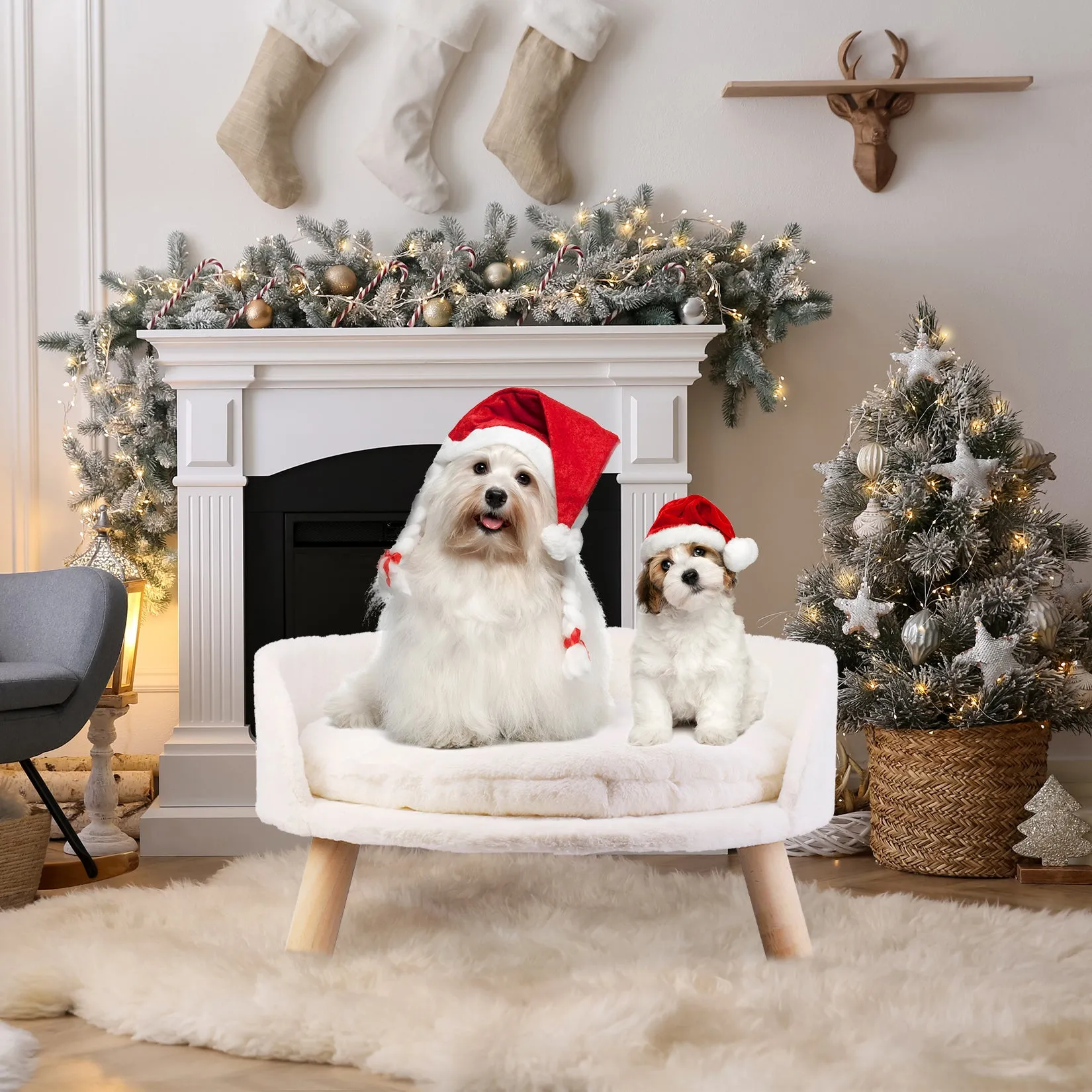 Luxury Pet Soft Warm Bed Wood Legs with Washable Cushion Pad
