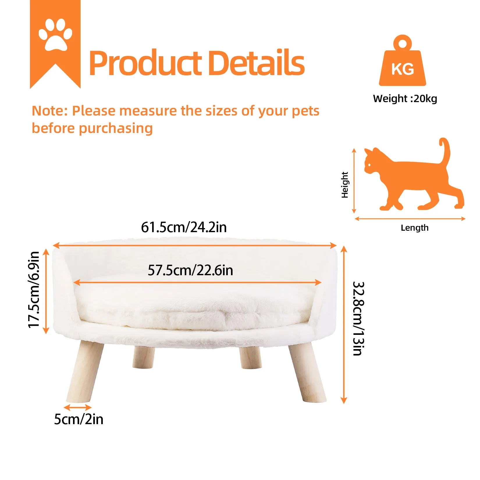 Luxury Pet Soft Warm Bed Wood Legs with Washable Cushion Pad