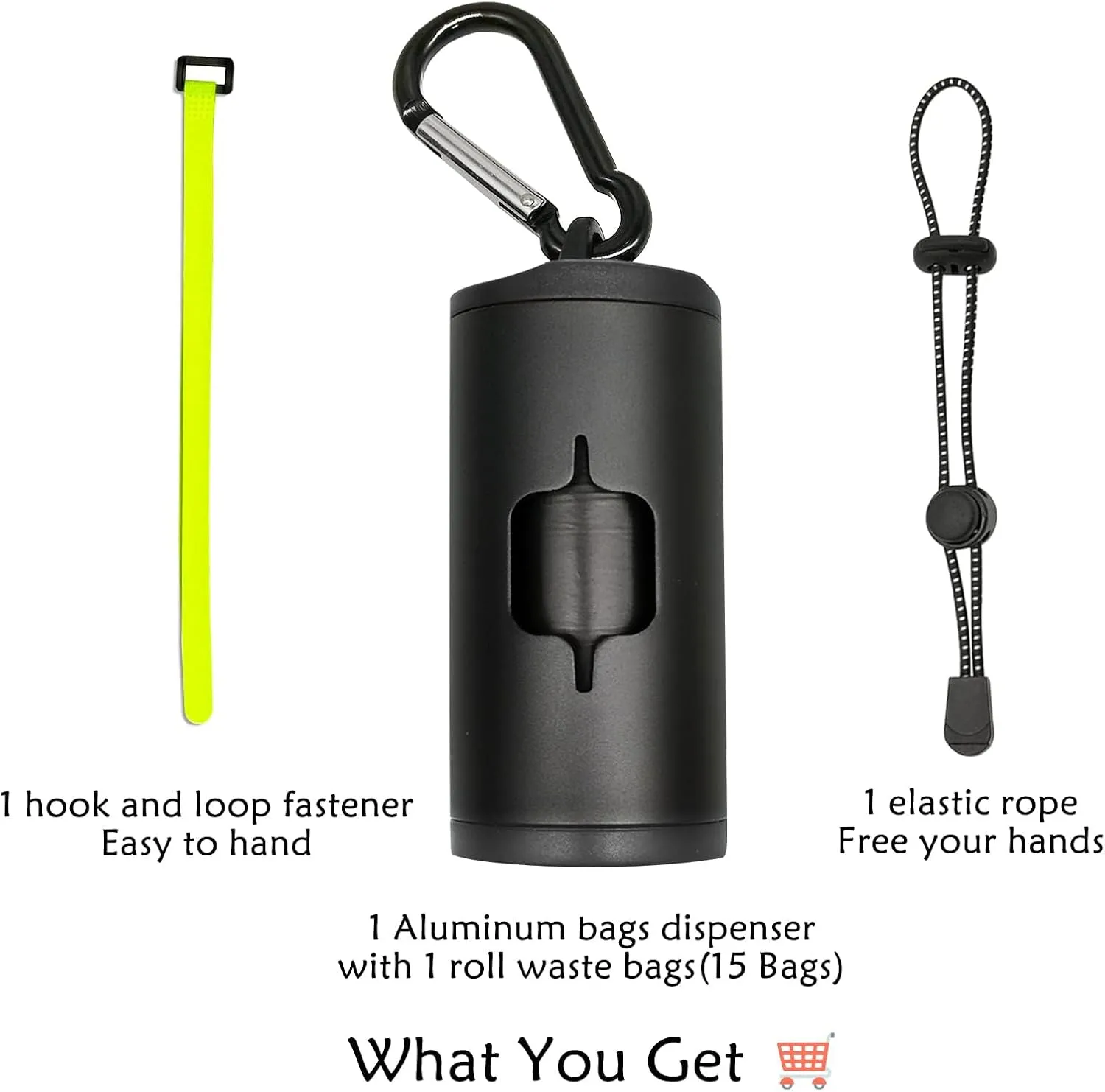 Metal Dog Poop Bag Holder Aluminum Dispenser for Leashes, Hiking & Travel, Lightweight Scratch-Resistant with 3 Attachments and 15 Bags (Black, 1 Holder 15 Bags)