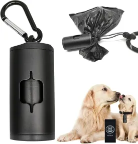 Metal Dog Poop Bag Holder Aluminum Dispenser for Leashes, Hiking & Travel, Lightweight Scratch-Resistant with 3 Attachments and 15 Bags (Black, 1 Holder 15 Bags)