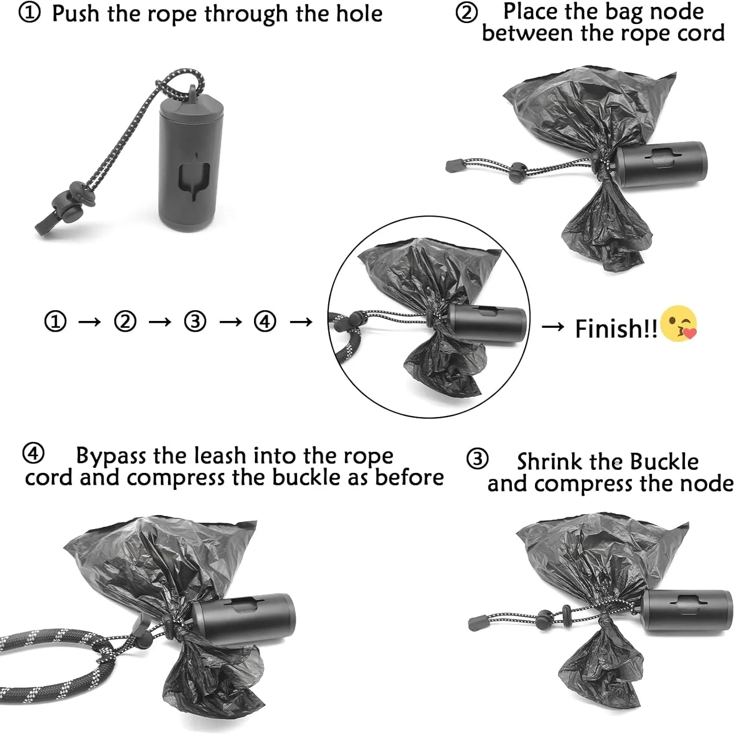 Metal Dog Poop Bag Holder Aluminum Dispenser for Leashes, Hiking & Travel, Lightweight Scratch-Resistant with 3 Attachments and 15 Bags (Black, 1 Holder 15 Bags)