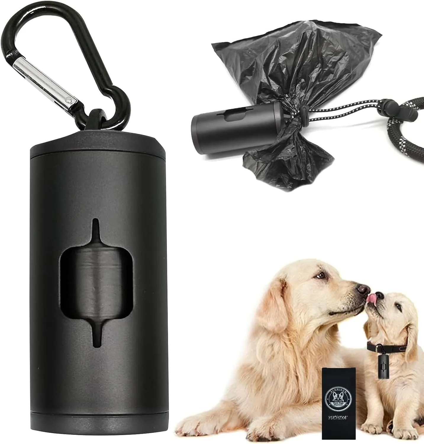 Metal Dog Poop Bag Holder Aluminum Dispenser for Leashes, Hiking & Travel, Lightweight Scratch-Resistant with 3 Attachments and 15 Bags (Black, 1 Holder 15 Bags)