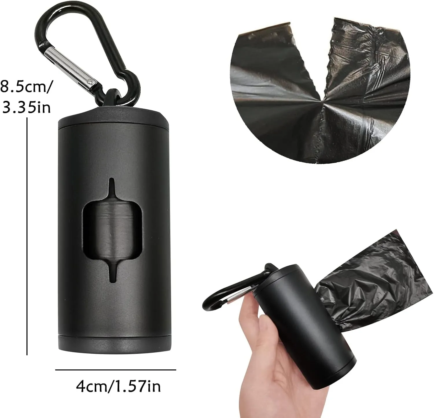 Metal Dog Poop Bag Holder Aluminum Dispenser for Leashes, Hiking & Travel, Lightweight Scratch-Resistant with 3 Attachments and 15 Bags (Black, 1 Holder 15 Bags)