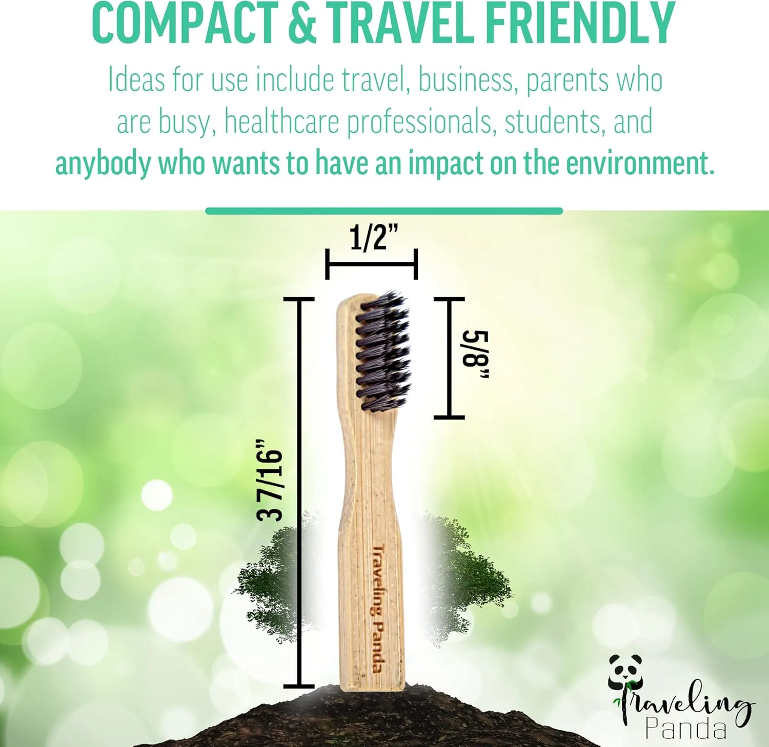 Mini Travel Bamboo Toothbrush Kit with 2 Soft Bristle Toothbrushes and Mint Toothpaste Tablets, 2X 10 Tabs
