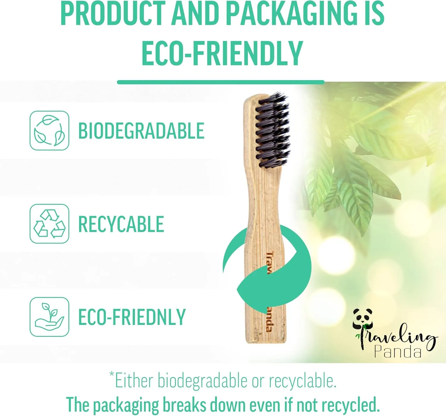 Mini Travel Bamboo Toothbrush Kit with 2 Soft Bristle Toothbrushes and Mint Toothpaste Tablets, 2X 10 Tabs