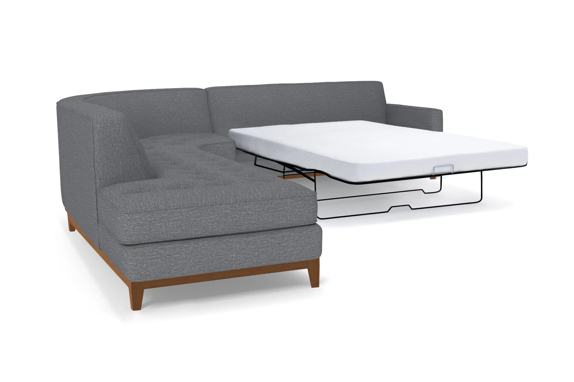 Monroe Drive 3pc Sleeper Sectional :: Leg Finish: Pecan / Configuration: LAF - Chaise on the Left / Sleeper Option: Deluxe Innerspring Mattress