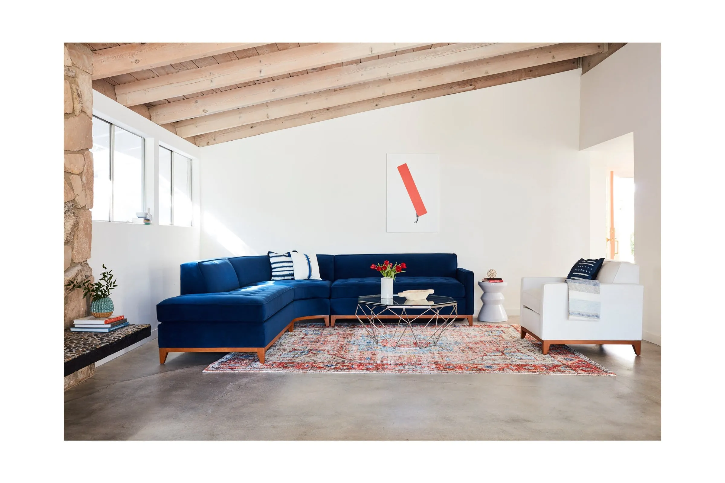 Monroe Drive 3pc Sleeper Sectional :: Leg Finish: Pecan / Configuration: LAF - Chaise on the Left / Sleeper Option: Deluxe Innerspring Mattress